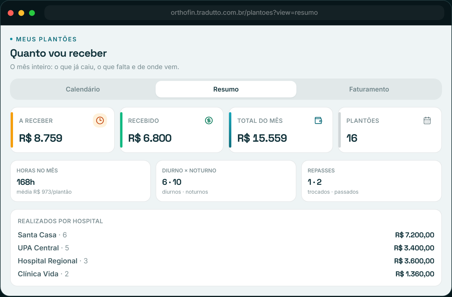 Resumo — quanto vou receber no mês
